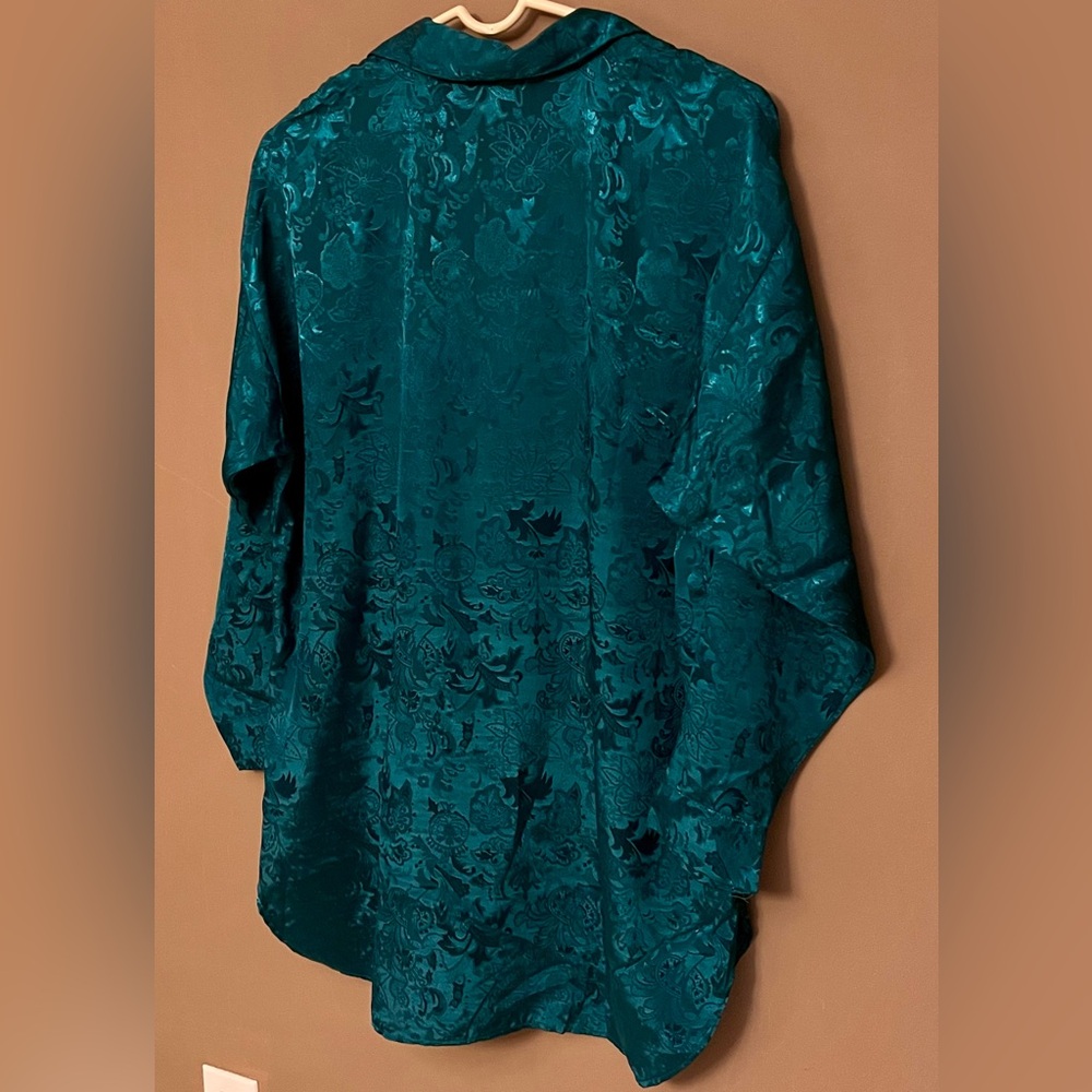 Vintage Victoria's Secret Gold Label Emerald Floral Damask Satin Sleep Shirt - Picture 7 of 10